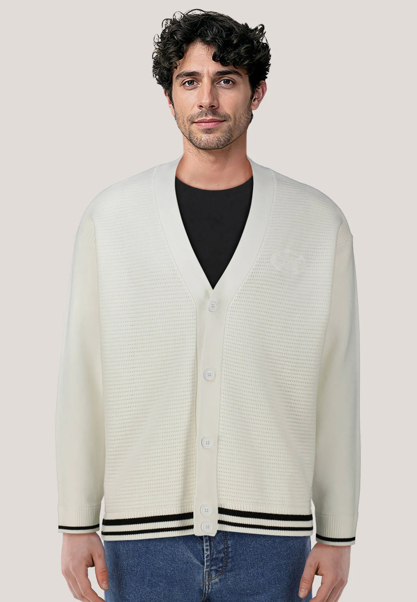 Herren Strickjacke Baumwolle-Lyocell-Mix K_MESH HERITAGE